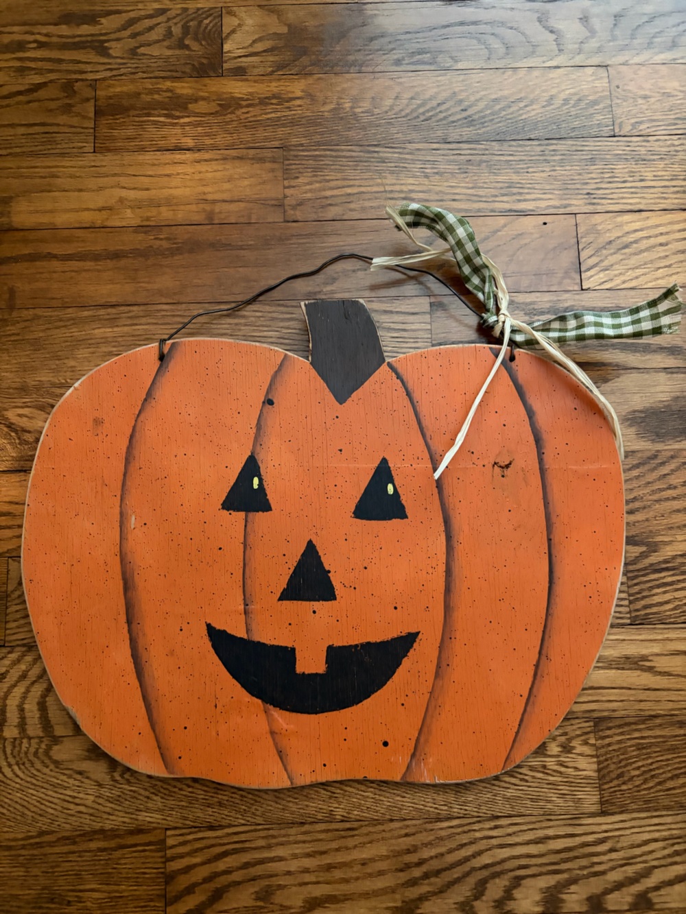 Rustic Halloween Wooden Pumpkin Jack-O-Lantern Hand Painted Hanging Sign Decor